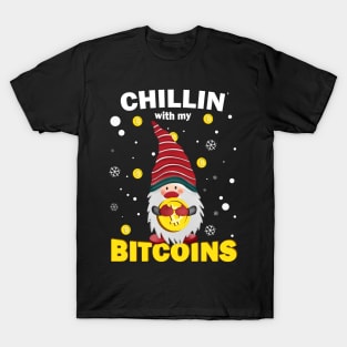 Funny Chillin With My Bitcoin Nordic Gnome Christmas Gift T-Shirt